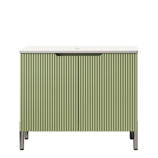 Exbrite 30" Freestanding Carrara White Artificial Stone Countertop and Green Cabinet with Two Doors, NO Basin, NO Faucet and Sink Cover|TURIO