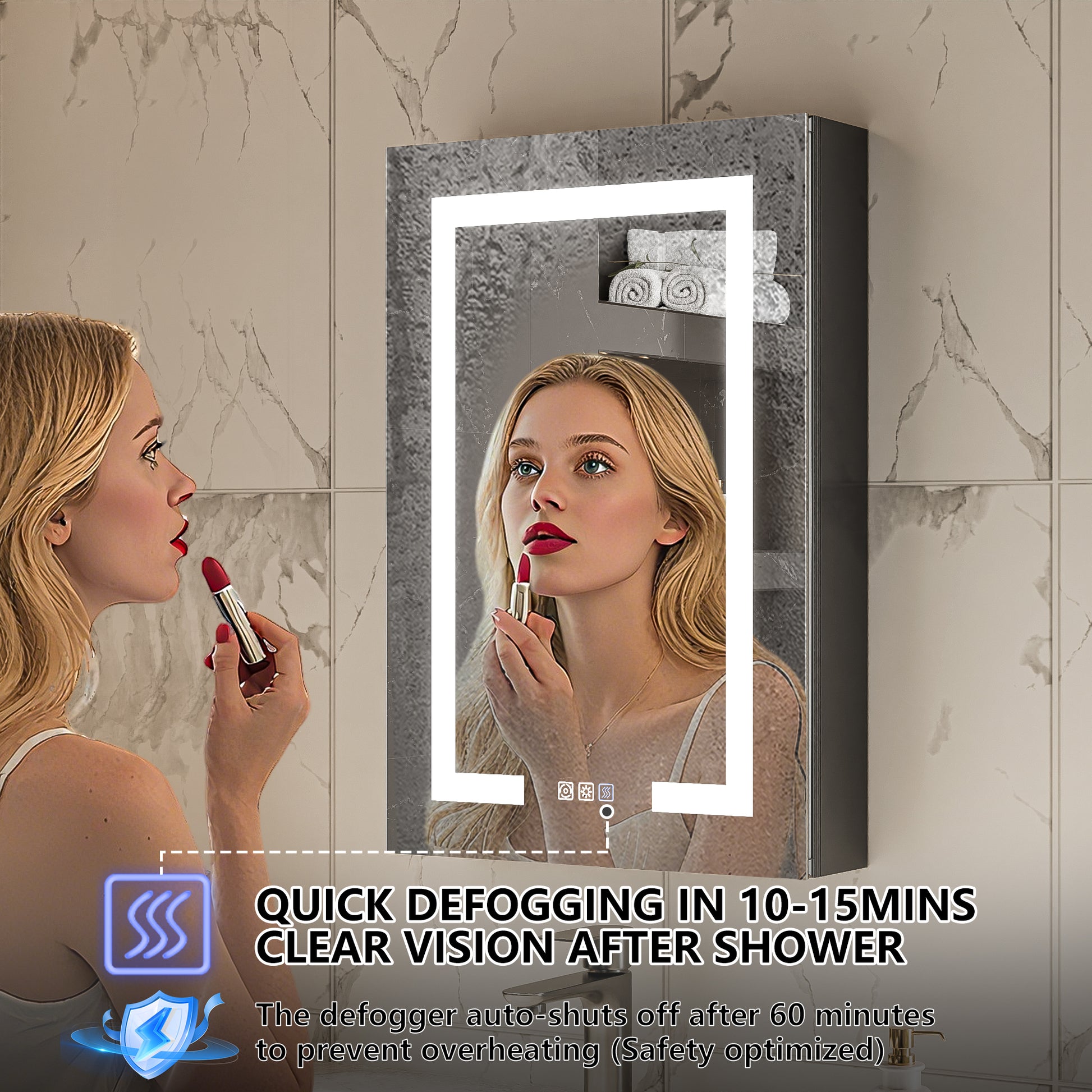 Boost-M1 20" W x 30" H Light Medicine Cabinet Recessed or Surface Mount Aluminum Adjustable Shelves Vanity Mirror Cabinet, Black Frame, Hinge on the Left - ExBriteUSA