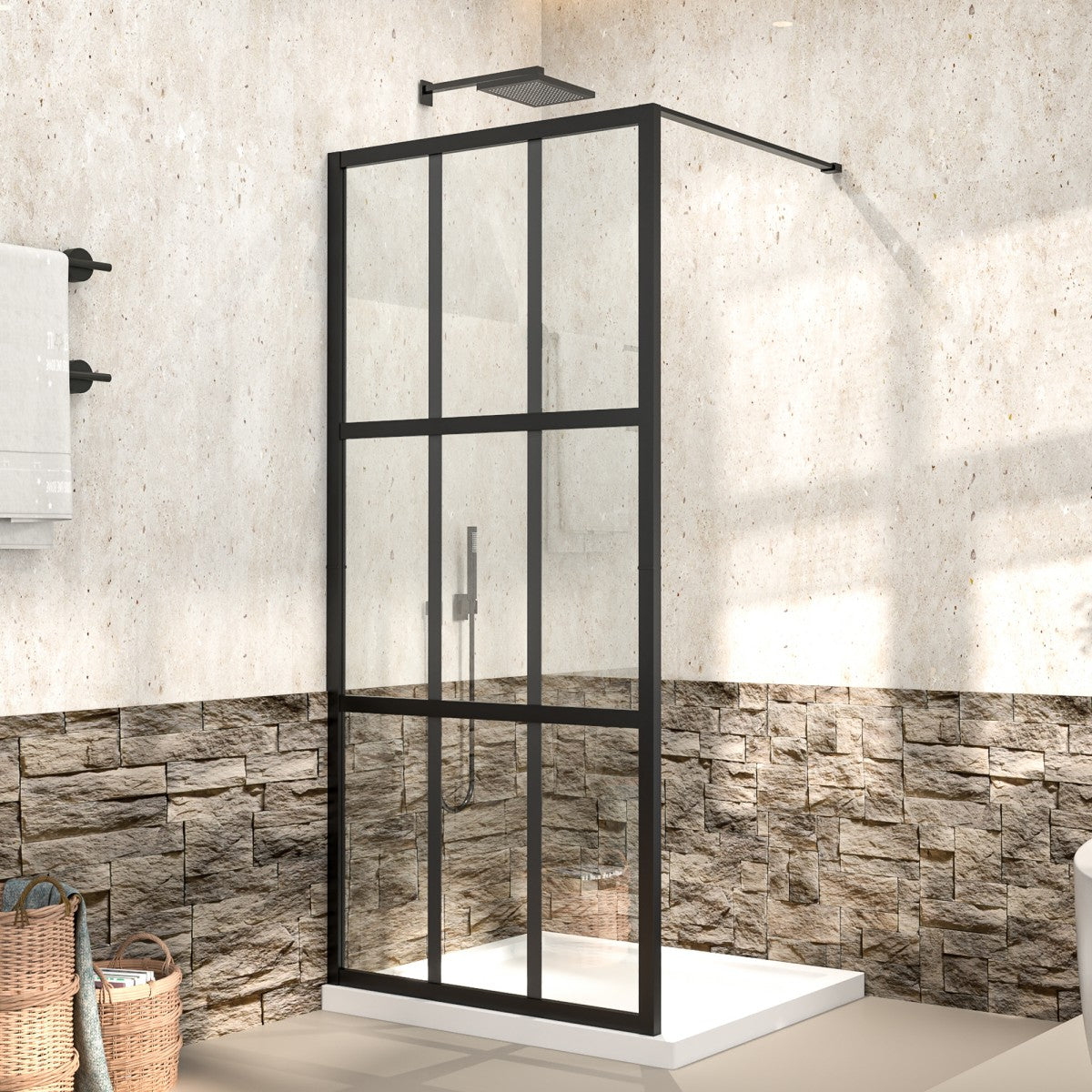 Atlas 34" X 72" Black Shower Door Clear Tempered Glass Framed Shower Screen Walk-in,Corner shower door