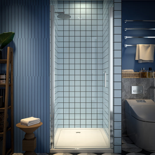 Classy 32-34" W x 72" H Pivot Shower Door Semi-Frameless Hinged in Chrome Install Glass Shower Door
