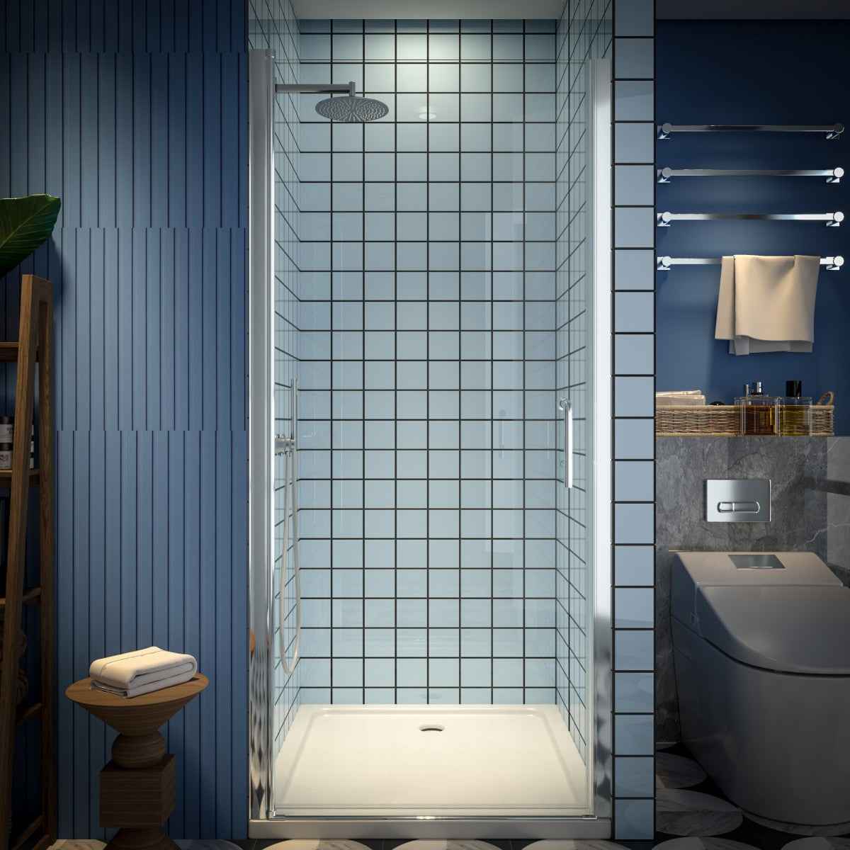 Classy 34-36" W x 72" H Hinged Pivot Semi-Frameless Shower Door Chrome Install Glass Shower Door