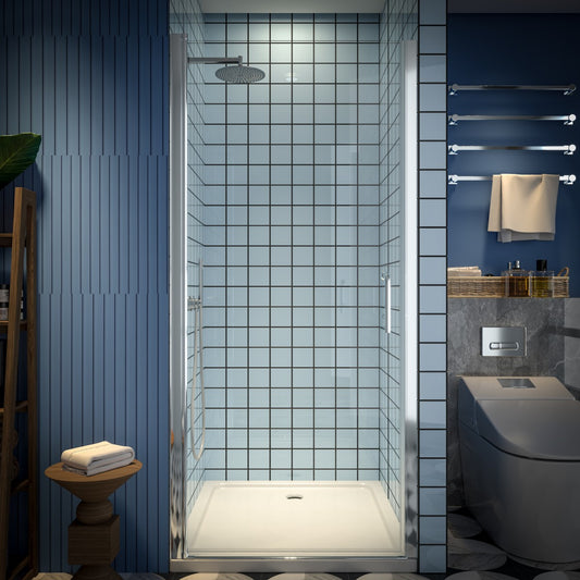 Classy 34-36" W x 72" H Hinged Pivot Semi-Frameless Shower Door Chrome Install Glass Shower Door