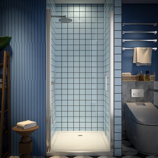 Classy 34-36" W x 72" H Hinged Pivot Semi-Frameless Shower Door Brushed Nickel Install Glass Shower Door