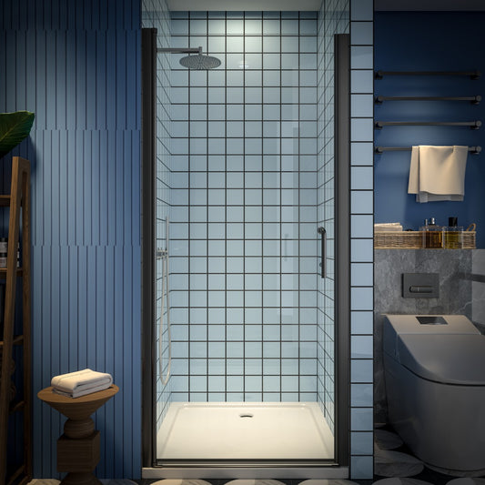 Classy 34-36" W x 72" H Hinged Pivot Semi-Frameless Shower Door Matte Black Install Glass Shower Door