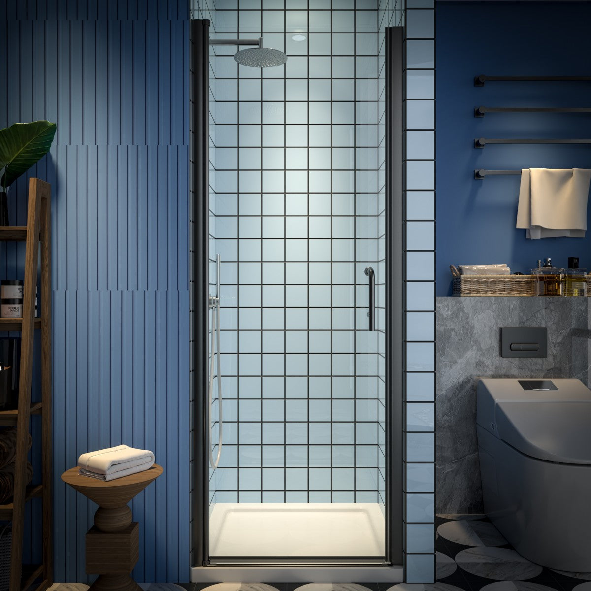 Classy 28-30"x72" Frameless Shower Door in Matte Black,Water Repellent Glass with Seal Strip Parts and Handle,6mm Glass Shower Door - ExBriteUSA