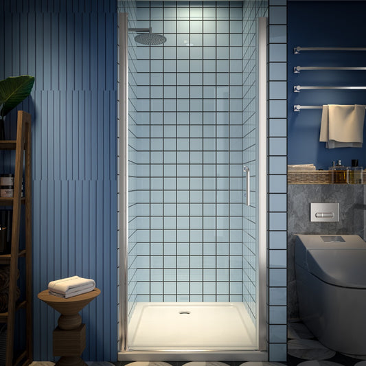 Classy 32-34" W x 72" H Pivot Shower Door Semi-Frameless Hinged In Nickel Install Glass Shower Door