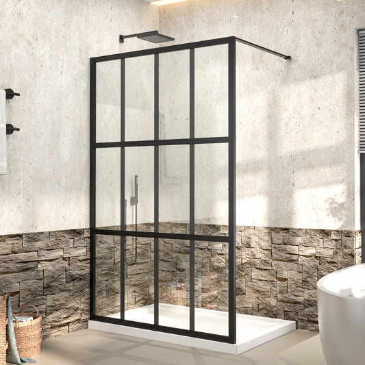 Atlas 46" X 72" Black Shower Door Clear Tempered Glass Framed Shower Screen Walk-in,Corner shower door