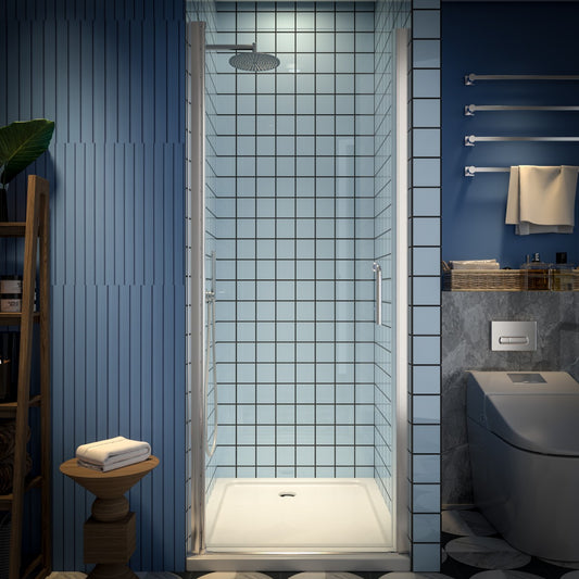 Classy 30-32" W X 72" H Pivot Shower Doors Semi-Frameless Nickel Hinged Glass Shower Door With Handle