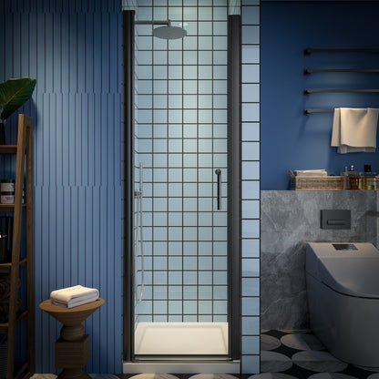 Classy 24-26" W x 72" H Small Clear Glass Shower Door Hinged Pivot Black Install
