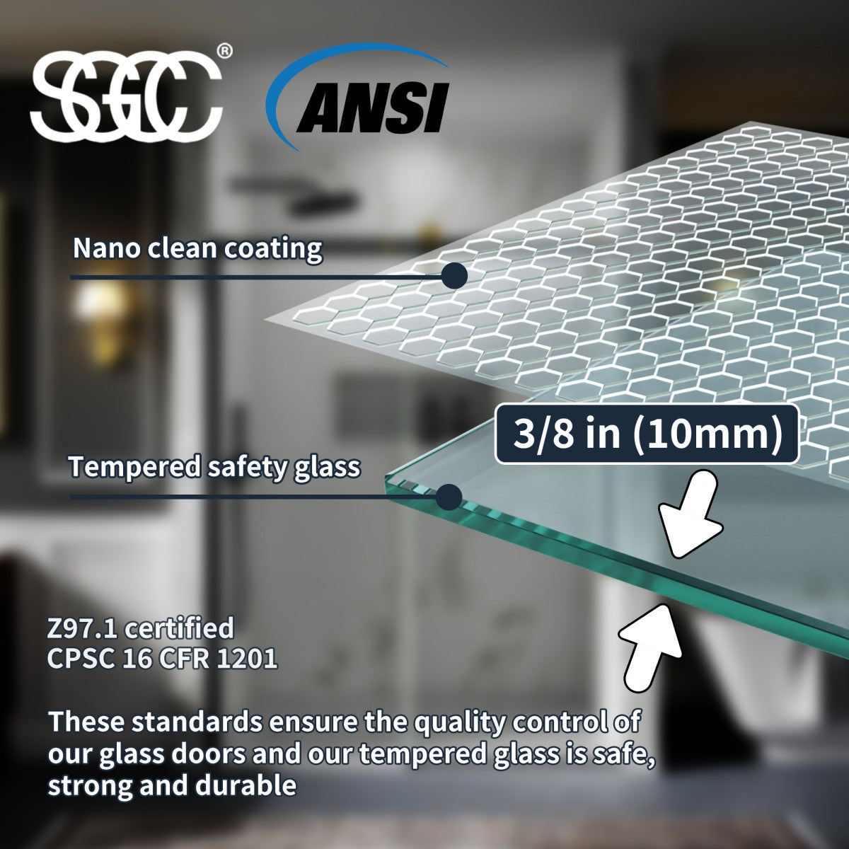 56-60" x 76" Frameless Sliding Shower door,Chrome,Easy clean,Fixed Glass Left|ExBrite Elysian-R Series