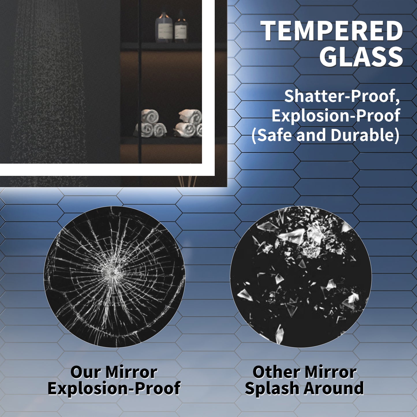 Apex 48" W x 36" H LED Bathroom Light Mirror,Anti Fog,Dimmable,Three Lighting Modes