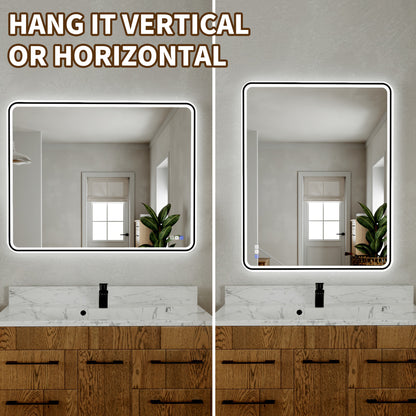 Lumina 40" W x 32" H LED Lighted Bathroom Mirror,High Illuminate, Inner & Outer Lighting,Anti-Fog, Dimmable,Black Frame with Rounded Corners