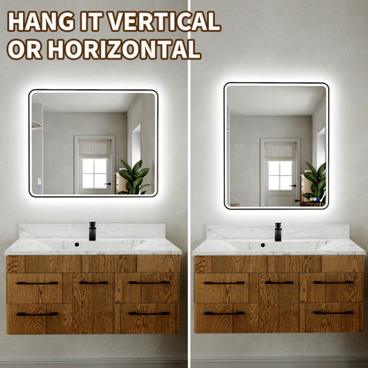 Lumina 30" W x 36" H LED Lighted Bathroom Mirror,High Illuminate, Inner & Outer Lighting,Anti-Fog, Dimmable,Black Frame with Rounded Corners