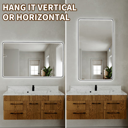 Lumina 55" W x 36" H LED Lighted Bathroom Mirror,High Illuminate,Inner and Outer Lighting,Anti-Fog,Dimmable,Black Frame with Rounded Corners