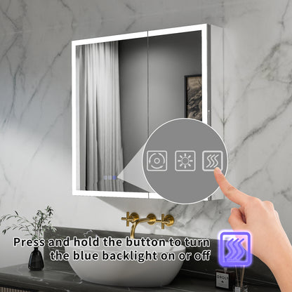 ExBrite 30"W x 30"H LED Medicine Cabinet with Anti-Fog, Stepless Color Temperature and Dimming, Adjustable Shelves, Aluminum Frame, Recessed or Surface Mount - ExBriteUSA