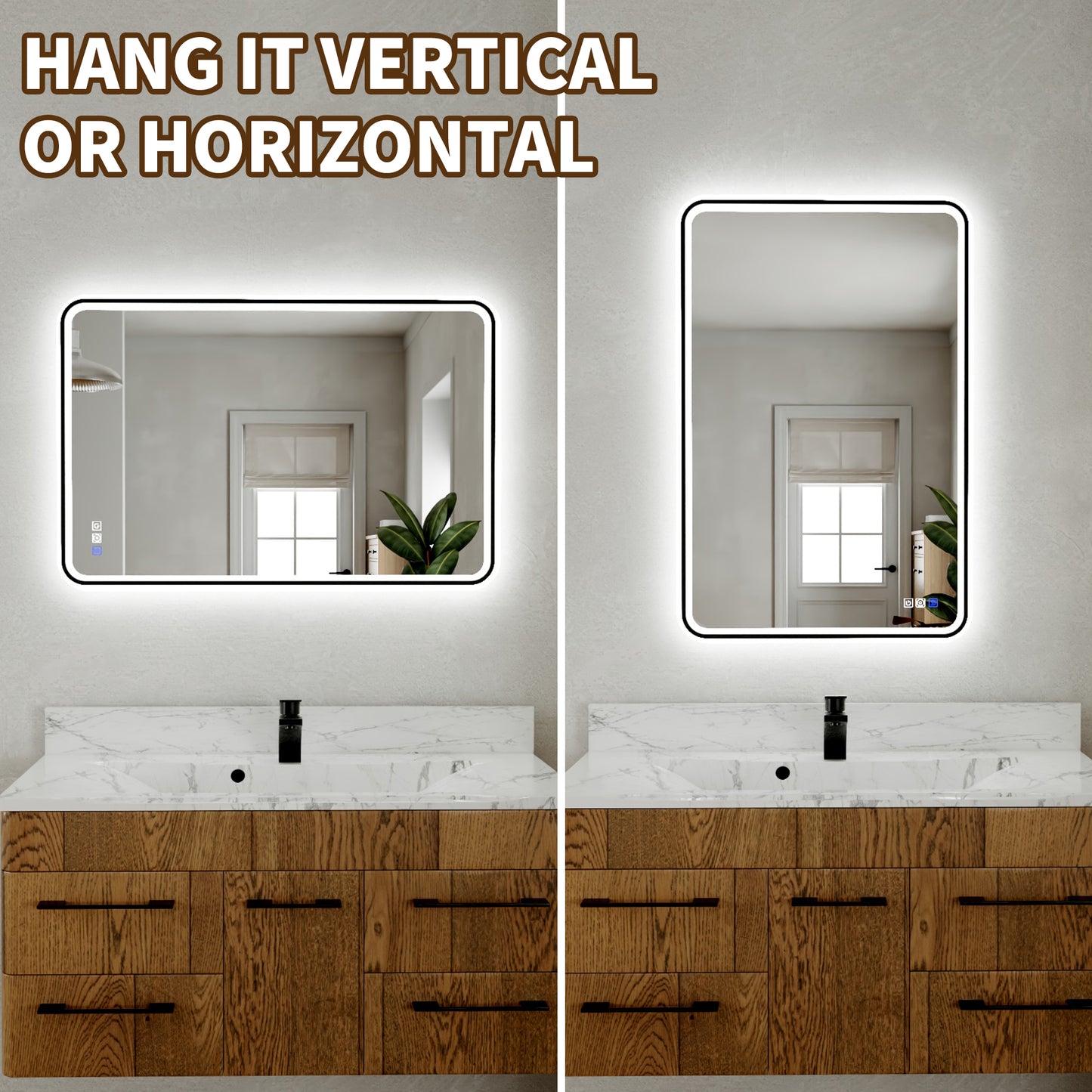 Lumina 24" W x 36" H LED Lighted Bathroom Mirror,High Illuminate, Inner & Outer Lighting,Anti-Fog, Dimmable,Black Frame with Rounded Corners