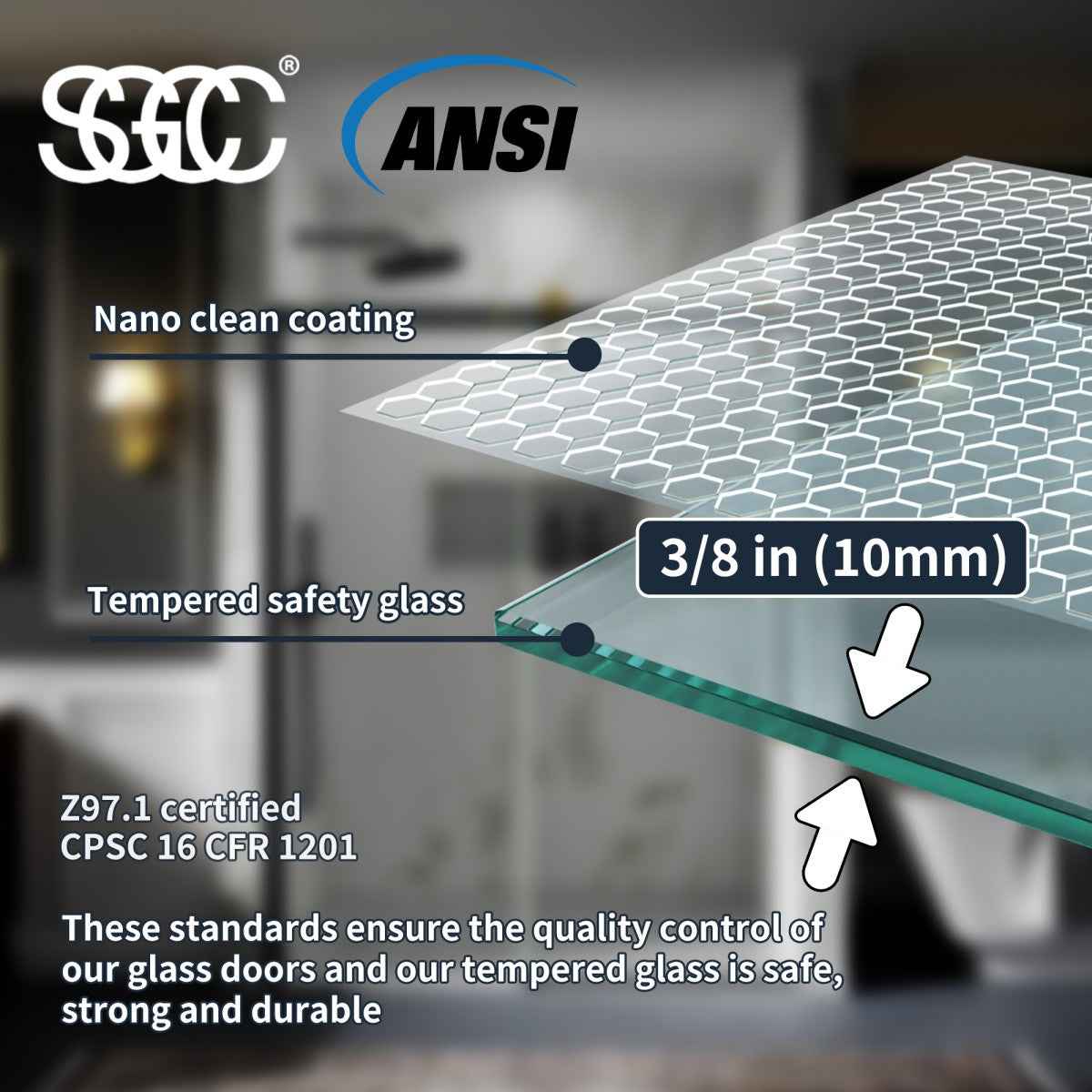 44-48" x 76" Frameless Sliding Shower door,Chrome,Easy clean|ExBrite Elysian-M Series