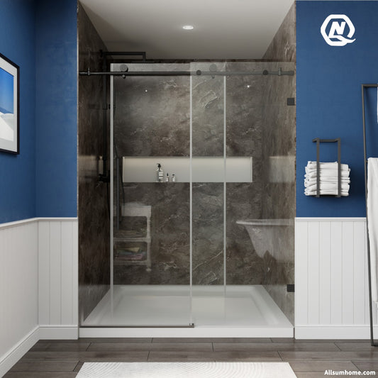 Anchor 56-60 in. W x 74 in. H Frameless Tall Shower Door Sliding Walk-in Shower Design with 8mm thick Clear Glass,Black