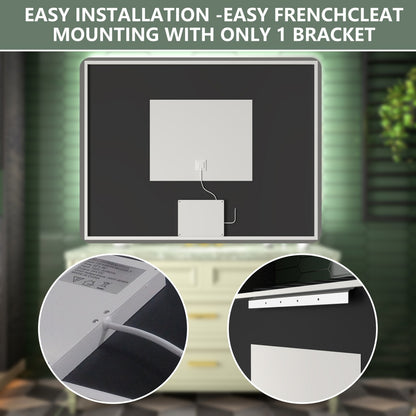 Brivaro 48" x 40" Backlit LED Bathroom Mirror with Nano-Tempered Glass, Anti-Fog, Dimmable, 3 Lighting Modes