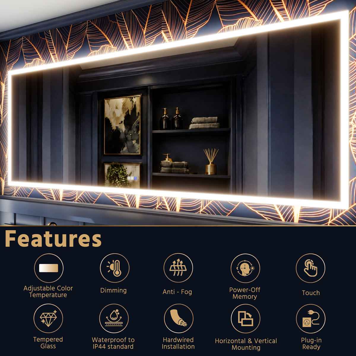 Solen 96" x 36" Frameless Rectangular Lighted Vanity Mirror with Anti-Fog and Bright LED Lighting