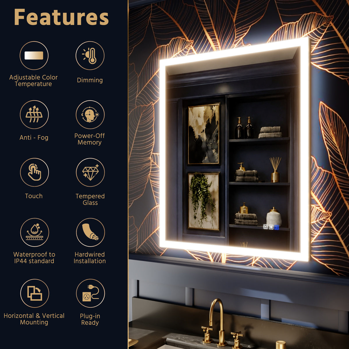 Solen 30" x 36" Frameless Rectangular Lighted Vanity Mirror with Anti-Fog and Bright LED Lighting Bathroom mirror