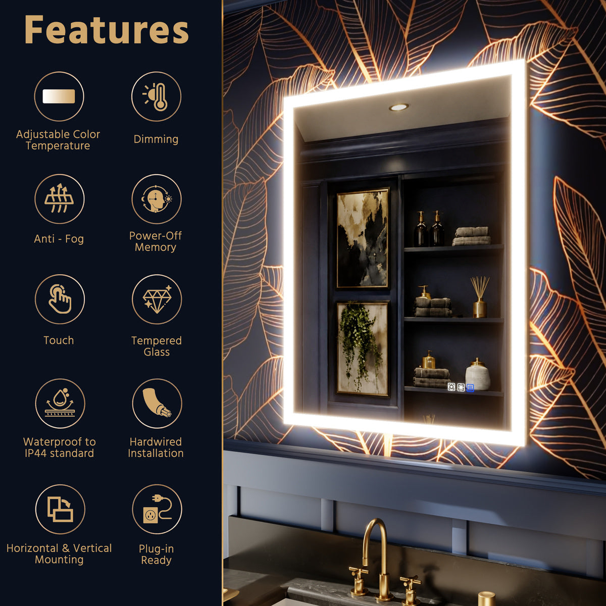 Solen 28" x 36"Frameless Rectangular Lighted Vanity Mirror with Anti-Fog and Bright LED Lighting Bathroom mirror