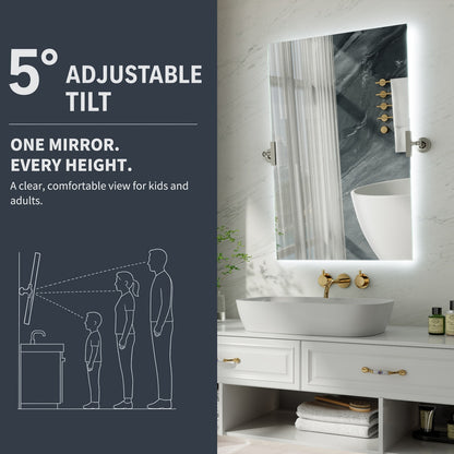 24"x 36" Navi-pro  Frameless Rectangular 3-Color Backlit Pivoting LED Bathroom Mirror