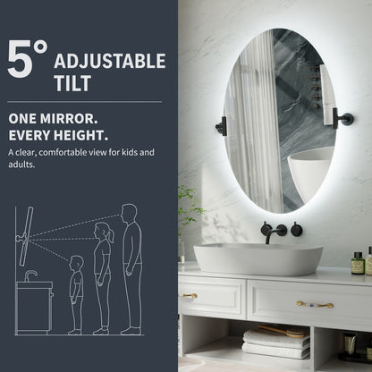 24"x 36" Navi-pro Frameless Oval 3-Color Backlit Pivoting LED Bathroom Mirror