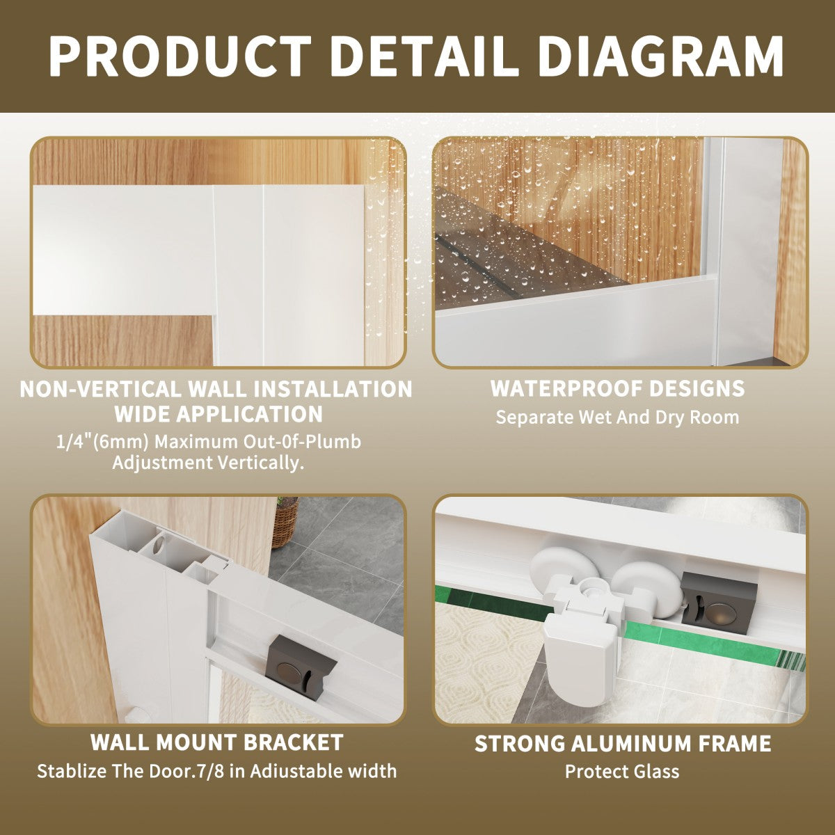 Haven-S 36" x 72" Corner Shower Enclosure,6mm Clear Glass,Double Sliding Shower Doors,White,Not Base,Adjustable
