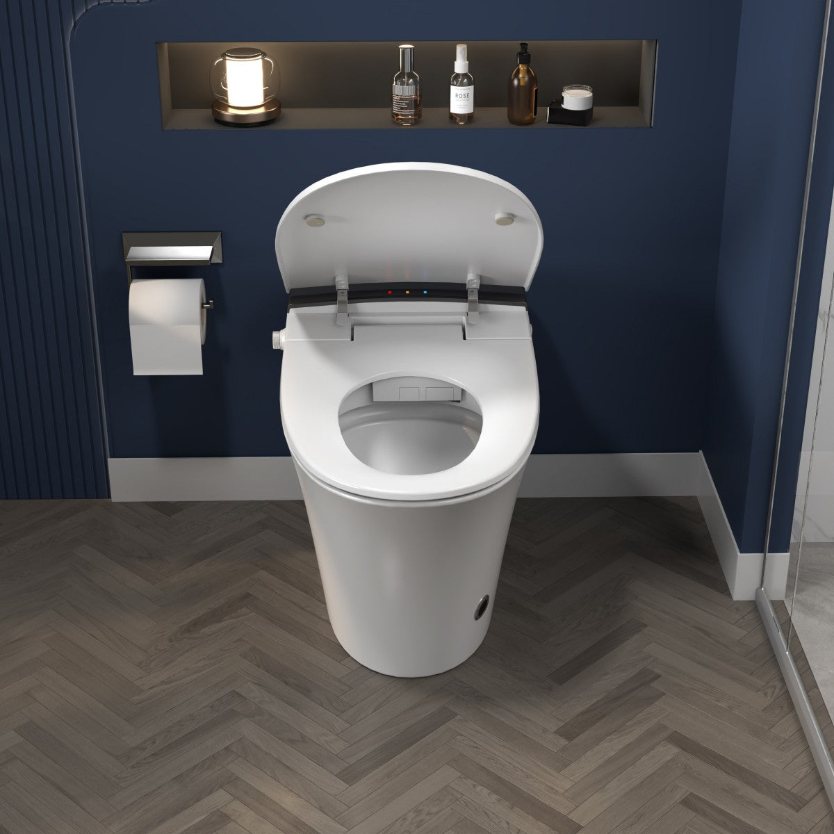 Exbrite Heated Seat Smart Toilet, One Piece Toilet, Automatic Flush Tankless Toilet without Bidet, with Foot sensor Flush, Blue Night Light, Knob Control, Power Outage Flushing, Soft Close Cover,White