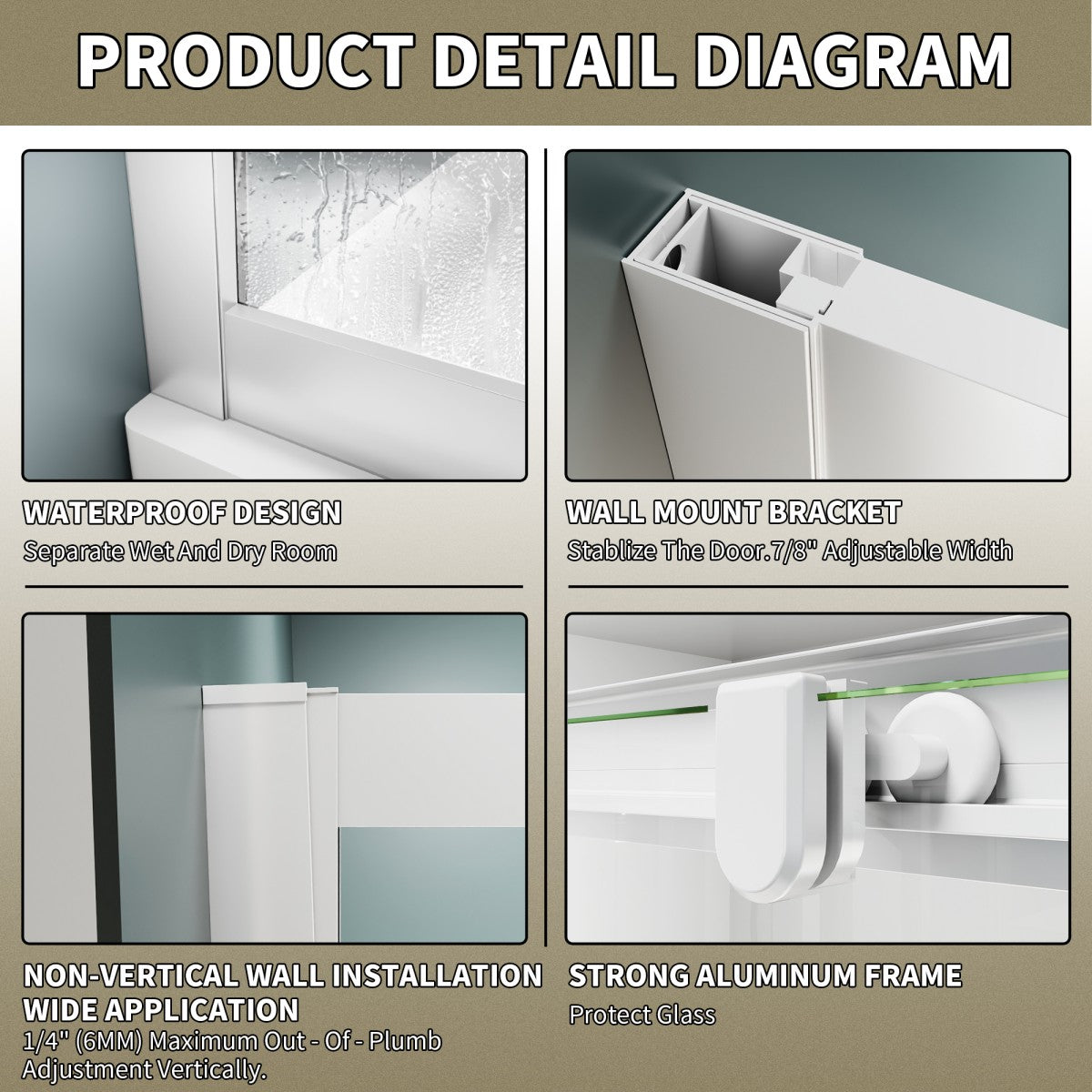 Haven-S 38" x 72" Corner Shower Enclosure,6mm Clear Glass,Double Sliding Shower Doors,White,Not Base,Adjustable