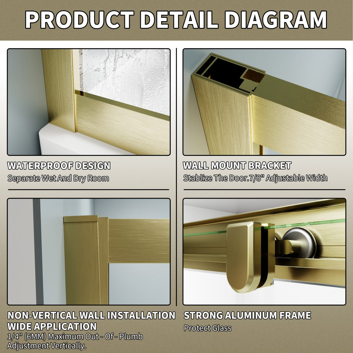 Haven 38" x 72" Corner Shower Enclosure,6mm Clear Glass,Double Sliding Shower Doors,Brushed Gold,Not Base,Adjustable