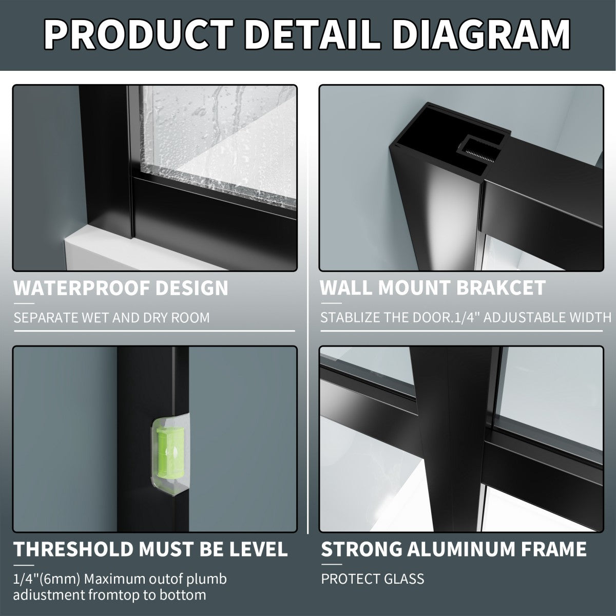 Atlas 46" X 72" Black Shower Door Clear Tempered Glass Framed Shower Screen Walk-in,Corner shower door - ExBriteUSA