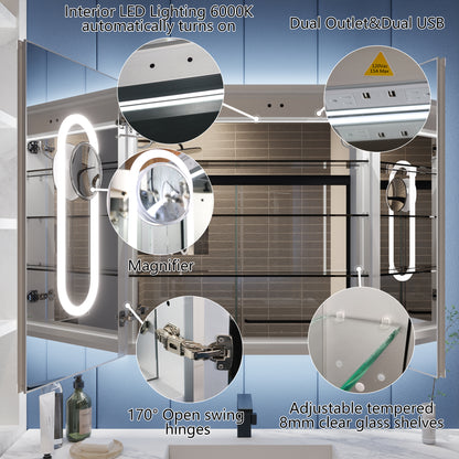 Illusion 30" x 32" LED Lighted Medicine Cabinet with Magnifiers Front and Back Light