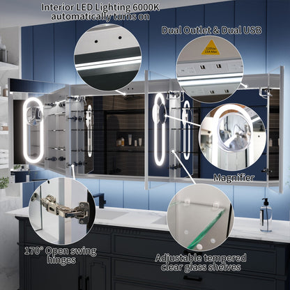 Illusion 66" x 32" LED Lighted Medicine Cabinet with Magnifiers - Modern Lit Medicine Cabinet