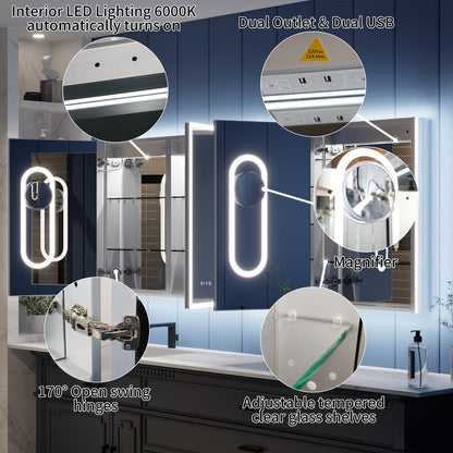 Illusion 84" x 32" LED Mirrored Medicine Cabinet with Front and Back Light Magnifiers