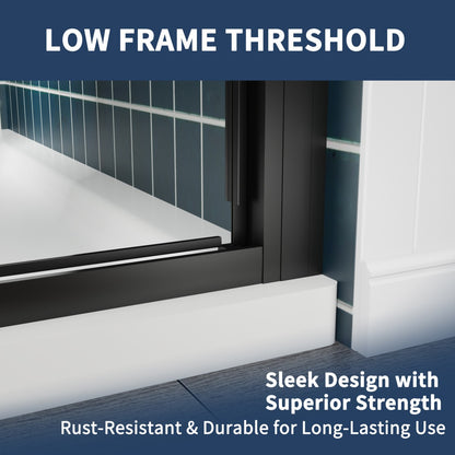 Nexus 56-60W x 70.H Easy Clean Double Framed Sliding Shower Door with 1/4" (6mm) Clear SGCC Tempered Glass,Matte Black Finish