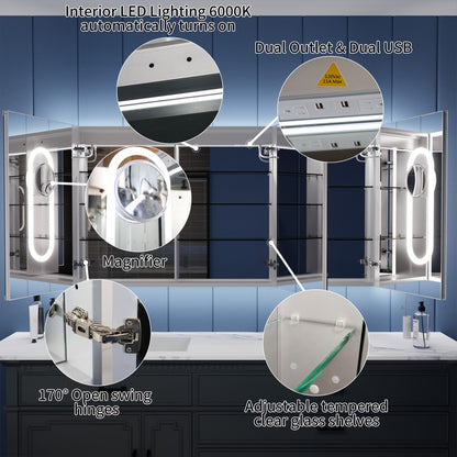 Illusion 60" x 32" LED Lighted Medicine Cabinet with Mirror and Light Magnifiers Front and Back