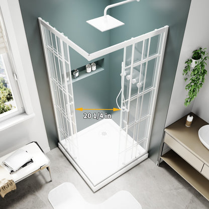 Haven-S 38" x 72" Corner Shower Enclosure,6mm Clear Glass,Double Sliding Shower Doors,White,Not Base,Adjustable