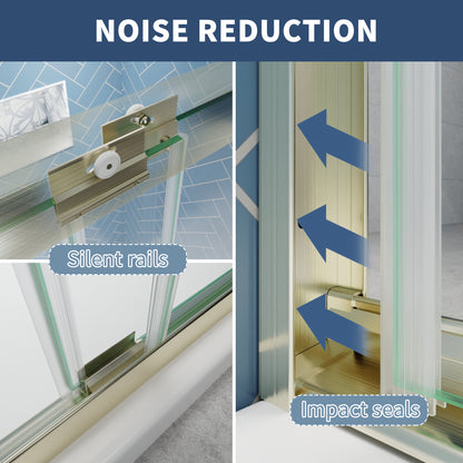 Glide Semi-Frameless Shower Door 56-60 in. W x 70 in. H Bypass Sliding Shower Enclosure,Brushed Gold,Double Sliding Glass Bathroom Doors