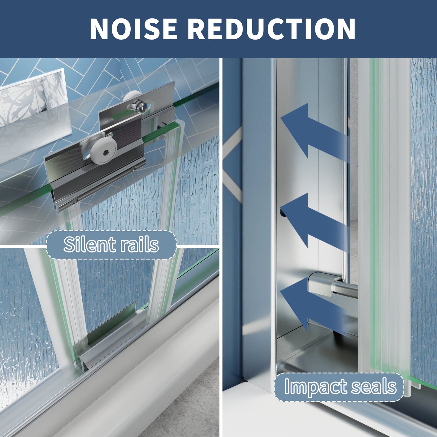 Glide-RA Semi-Frameless Shower Door 56-60 in. W x 70 in. H Bypass Sliding Shower Enclosure,Chrome,Double Sliding Rain Glass Doors