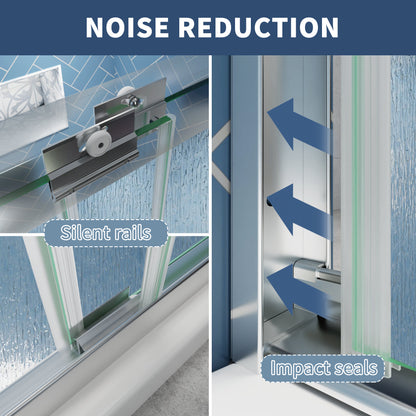 Glide-RA Semi-Frameless Shower Door 56-60 in. W x 70 in. H Bypass Sliding Shower Enclosure,Chrome,Double Sliding Rain Glass Doors