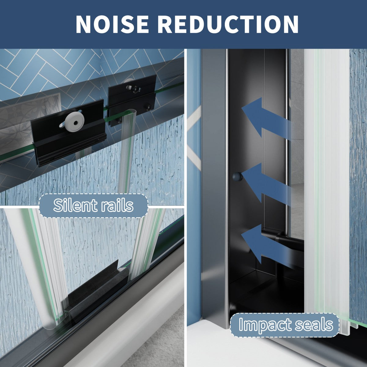 Glide-RA Semi-Frameless Shower Door 56-60 in. W x 70 in. H Bypass Sliding Shower Enclosure,Matte Black,Double Sliding Rain Glass Doors