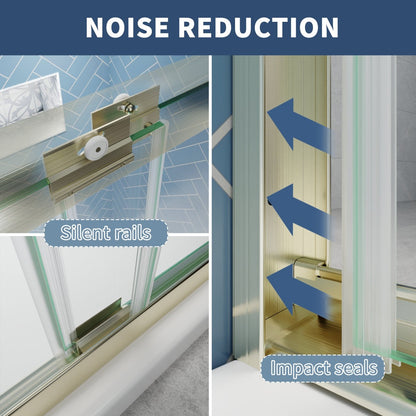 Glide 44-48" Wide x 70" Sliding Glass Shower Doors Frame in Brushed Gold,Clear Tempered Glass