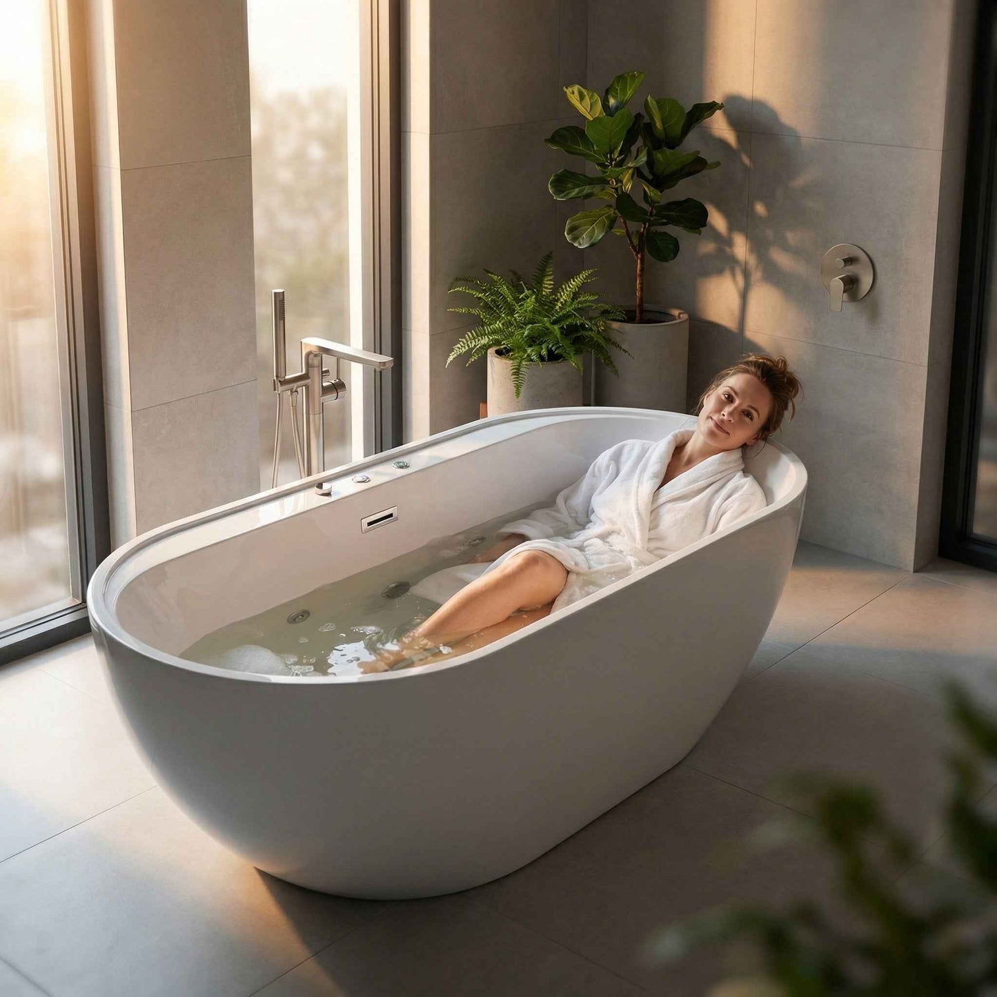 67" Whirlpool and Air Bath  Soaking Combination Tub with Adjustable Speed Air Blower and Air type control switch, White,AC-199B|Exbrite