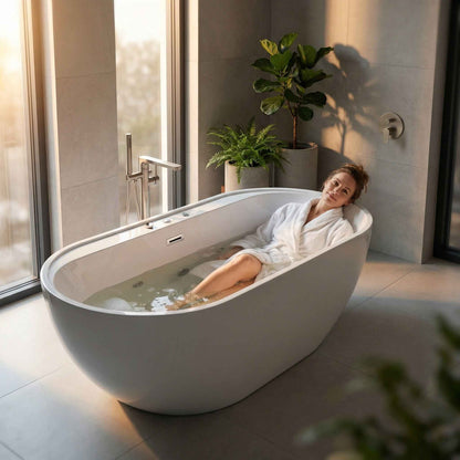 67" Whirlpool and Air Bath  Soaking Combination Tub with Adjustable Speed Air Blower and Air type control switch, White,AC-199B|Exbrite