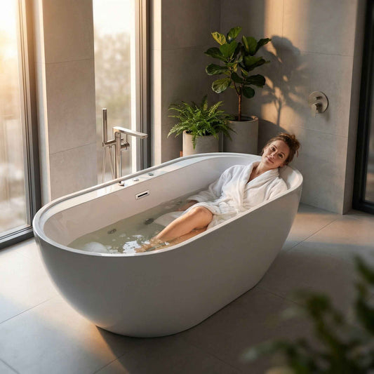 67" Whirlpool and Air Bath  Soaking Combination Tub with Adjustable Speed Air Blower and Air type control switch, White,AC-199B|Exbrite