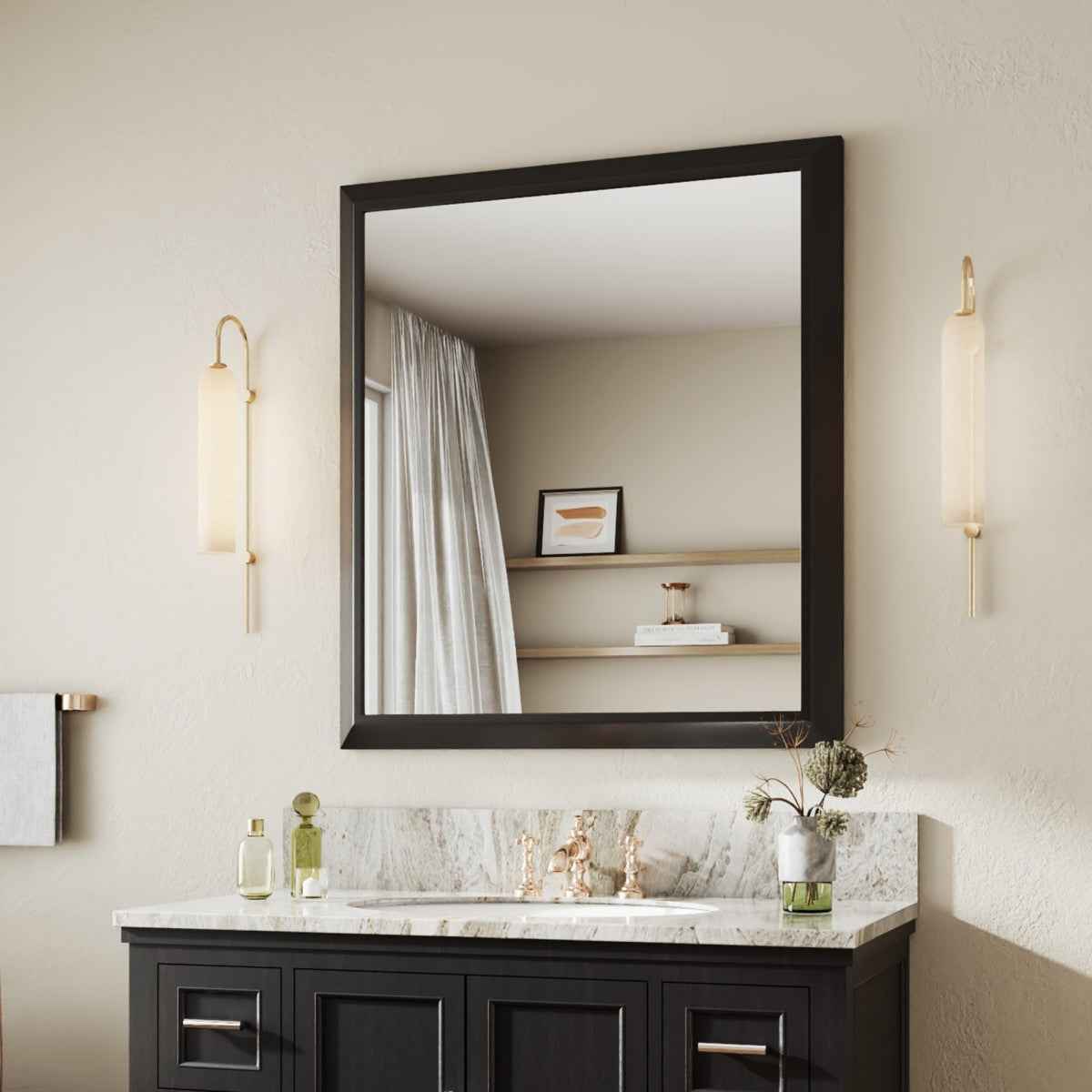 40" x 36" Modern, Elegant Rectangular Wall Mirror with Tempered Glass, Shatterproof, Rust-Resistant Wood Grain Aluminum Frame for Bathroom, Living Room & Hallway| Nolhurst