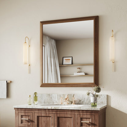 40" x 36" Dark Wood Grain Modern, Elegant Rectangular Wall Mirror with Tempered Glass, Shatterproof, Rust-Resistant Dark Wood Grain Aluminum Frame for Bathroom, Living Room & Hallway| Nolhurst