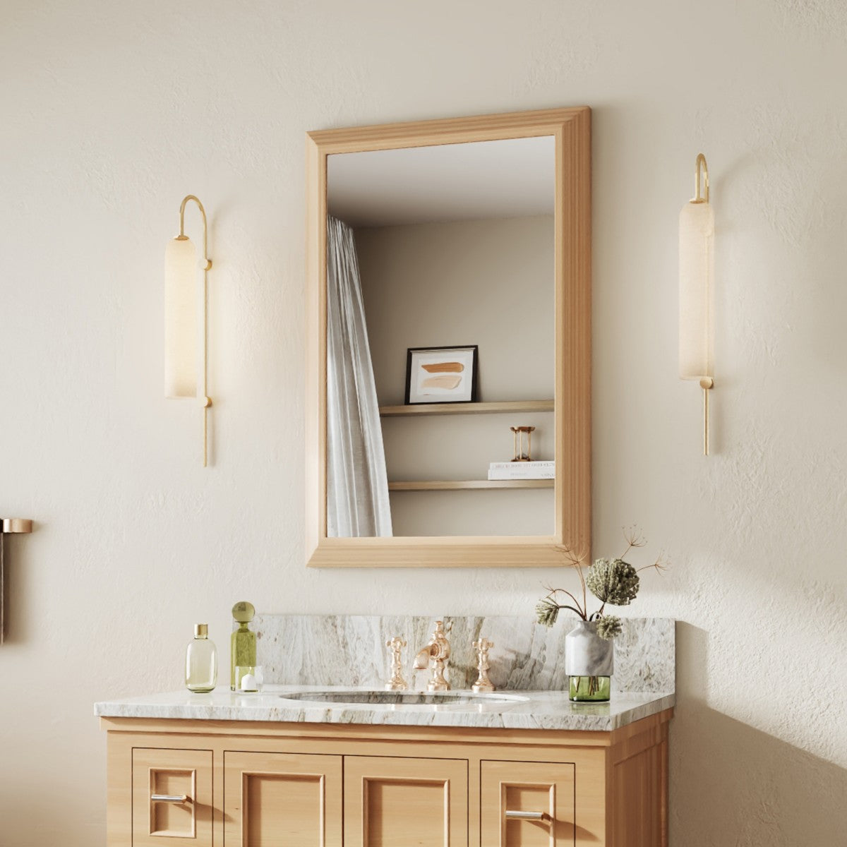 24" x 36" Modern Light Wood Grain Mirror on the Wall with Shatterproof Tempered Glass for Bathroom, Living Room & Hallway | Nolhurst